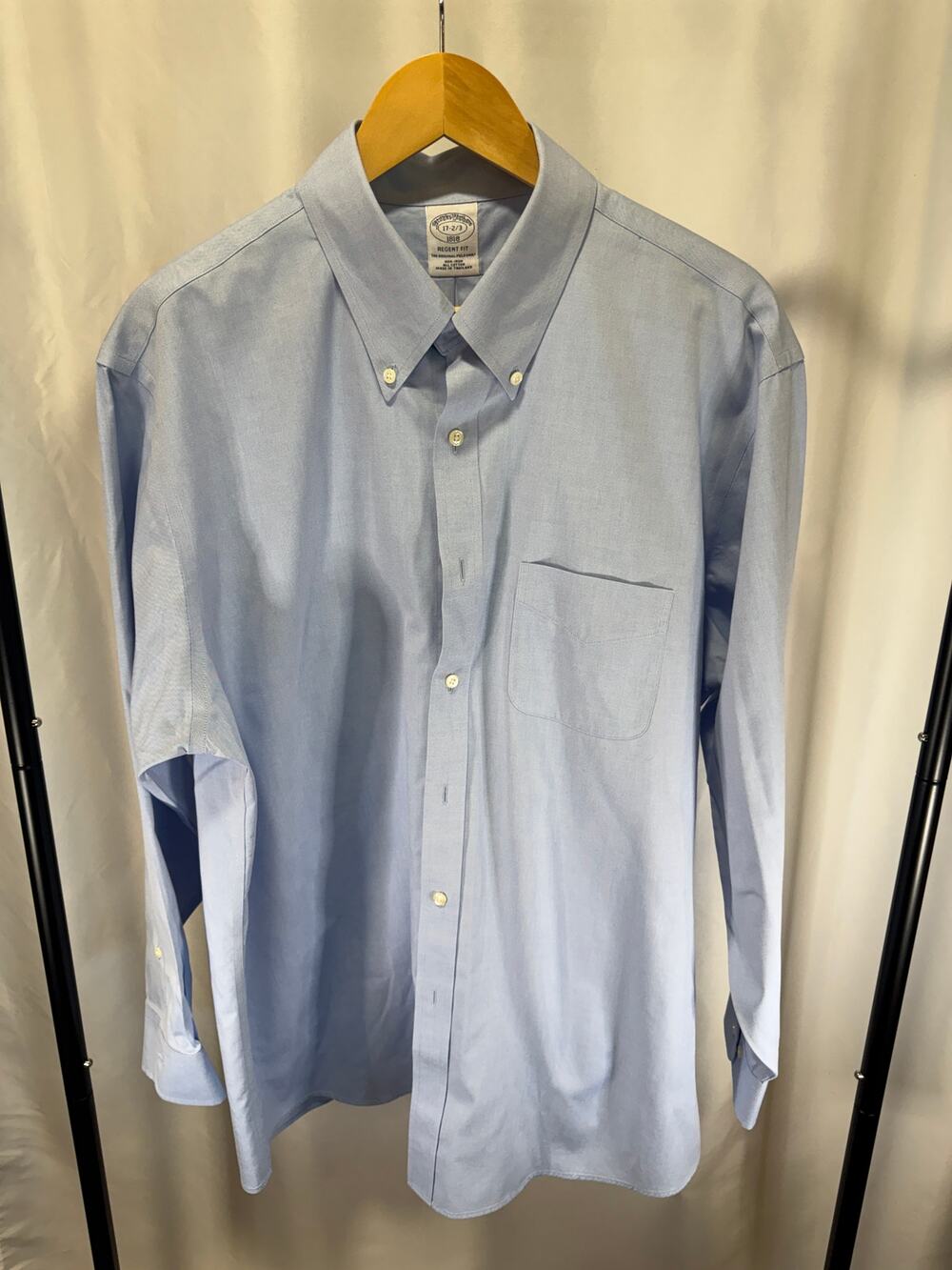 Brooks Brothers 1818 Men 17 2/3 Regent Fit Blue Non-Iron Button Down Dress Shirt
